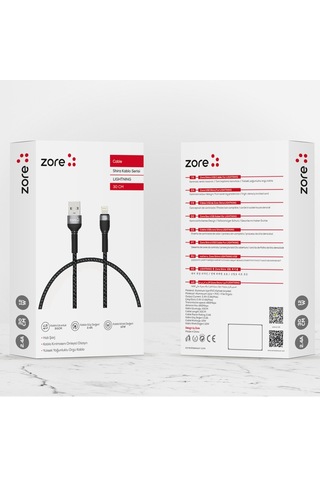 Shira Serisi Lightning Usb Kablo 30 Cm-Siyah