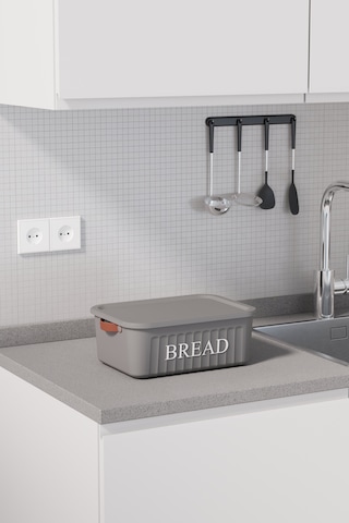 Kapaklı Plastik Ekmek Kutusu , Kulplu , Dekoratif Ekmek Saklama Kutusu , Ekmeklik Gri Gri