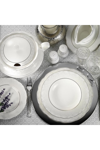 Kütahya Porselen Bone Olympos 62 Parça 9287 Desenli Yemek Takımı