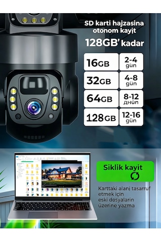 3 Kamera + Güneş Paneli 4k 4g Sım , Uzaktan Kontrol V380pro , Hareket Algılama, Gece Görüş Her Yerde Kullanım İç Ve Dış Mekan