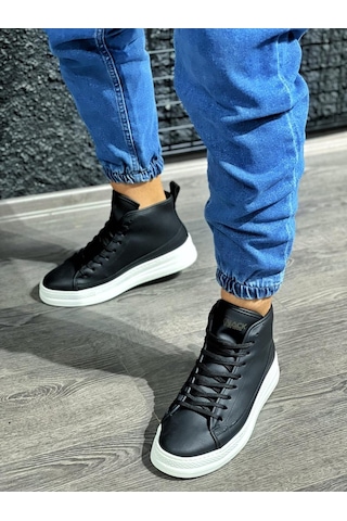 Knack Yüksek Taban Ayakkabı C-030 Siyah Beyaz Taban knkbotc30sbt-294 001