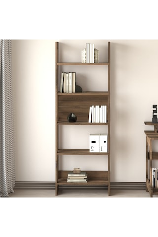 Country Dekoratif 5 Raflı Ev-ofis Kitaplık, Modern Kütüphane - Antik Ceviz