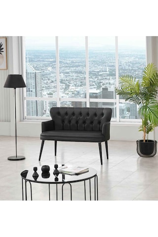 Garden House 2'li Siyah Deri Ahşap Ayaklı Ofis Koltuğu Siyah