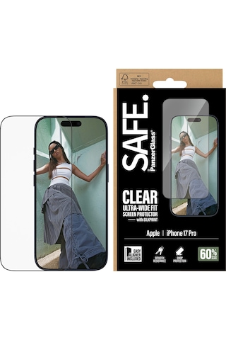 Safe. By Panzerglassİphone Uyumlu 17 Pro Ultra-wide Fit Siyah Çerçeveli Ekran Koruyucu - Çerçeve Aparatlı