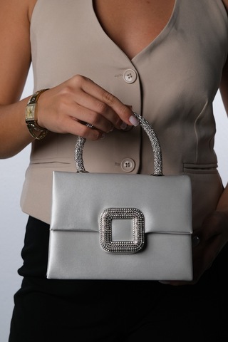 Valeria Sedef Saten Taşlı Kadın El Çantası Sedef