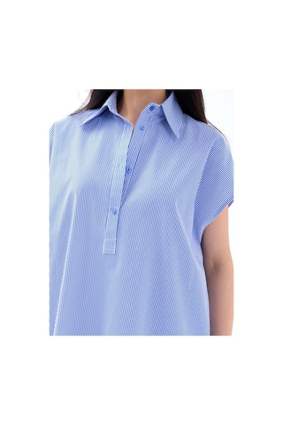 Efnaz Style 7450 Elbise-mavi Beyaz Çizgili Altın
