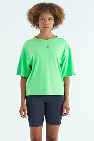 Tommy Life Neon Yeşil O Yaka Baskı Detaylı Oversize Kısa Kol Kadın T-shirt - 97263 Neon Yeşil