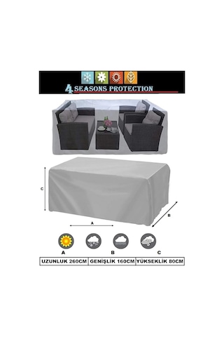 Premium Kalın Bahçe Mobilya Brandası 260x160x80 Cm Masa Sandalye Gri