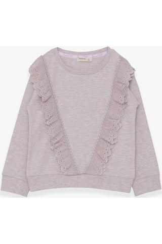 Breeze Kız Çocuk Sweatshirt Güpürlü 4-9 Yaş, Bej Melanj-bej Melanj Bej Melanj