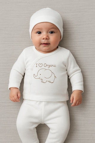 Tois Baby Organik Hastahane Çıkışı Bebek Takımı 0-3 Ay Beyaz Renk Beyaz