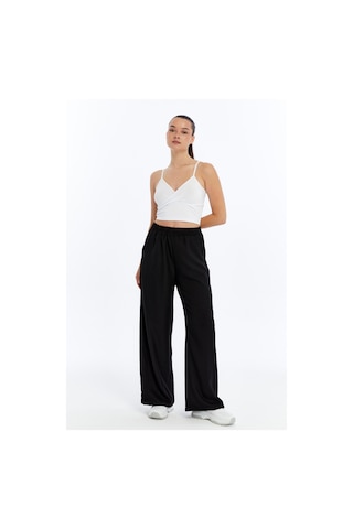 Genius Store Kadın Pantolon Keten Karışımlı Beli Lastikli Kırışmaz Kumaş Pantolon Keten-pantolon siyah
