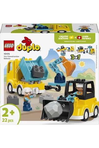 LEGO® DUPLO® Kasabası 3'ü 1 Arada İnşaat Araçları 10475 - 2 Yaş ve Üzeri Çocuklar için Yaratıcı Oyuncak Yapım Seti (22 Parça)