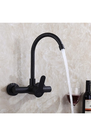 Musluklar, Musluklar, Musluk Duvar Monte Mutfak Çift Delikli Sıcak Ve Soğuk Musluk Banyo Beyaz Nokta Beyaz