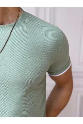 Modefendi Slim Fit Örgü Desen Pamuklu Parçalı Tshırt Yeşil