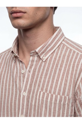 Lcwaıkıkı Classic Kahverengi Regular Fit Çizgili Erkek Gömlek