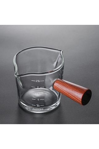 Kosona Ahşap Saplı İki Ağızlı Minik Cam Süt Kavanozu - İtalyan Kahve, Latte İçin Stokli, Kalın Tabanlı, 51-100 Ml Diğer