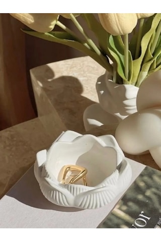 Lotus Görünümlü Dekoratif Mini Takı Tabağı, Mum Tabağı