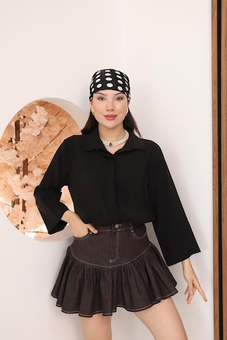 Kadın Slim Fit Dar Kesim Vücuda Oturan Uzun Kollu Siyah Gömlek