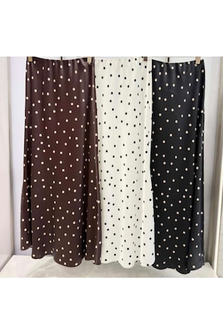 Viyan Butik Puantiyeli Saten Etek Kahverengi