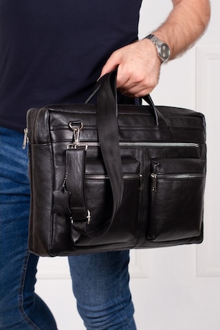 Newish Polo Erkek Siyah Hakiki Deri Evrak Notebook Çantası Siyah