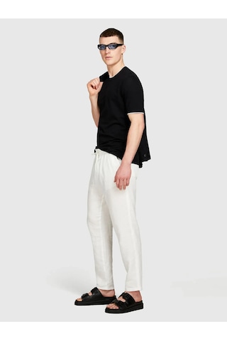 Sisley %100 Keten Beli Büzgülü İpli Slim Fit Pantolon Erkek Kırık Beyaz Pantolon - 325p4aghsf043 Krem