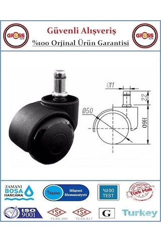 Ofis Koltuk Mobilya Tekerleği - Dönerli Pimli Tekerlek - 5 Adet