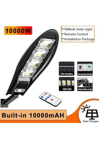 10000w Yükseltilmiş 168led Güneş Enerjili Sokak Lambası Açık Su Geçirmez Led Bahçe Duvarı İçin 10000mah D-10000w
