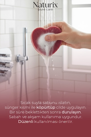 Kalp Şekilli Süngerli Sabun 130 Gr Peeling Etkili Sabun Çiçek
