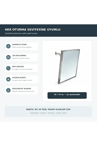 Engelli Aynası Hareketli 50cmx70cm Acar 13588 Açık Gri