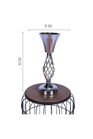 Yapay Çiçek Sitesi Metal Dekoratif Burgulu Şamdan Çiçeklik Vazo Gümüş 43 Cm
