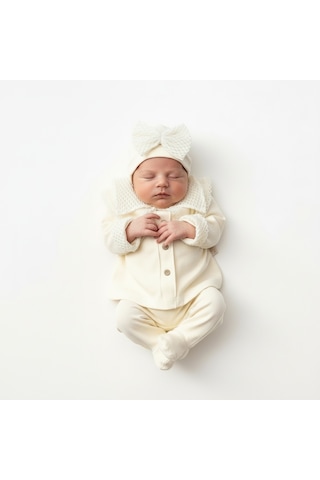 Ürünya Kız Bebek Pamuklu Uzun Kollu İşlemeli 5'li Set KREM