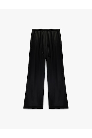 Koton Beli Bağlamalı Düz Bol Paça Saten Pantolon Siyah 6sak40161pw Siyah