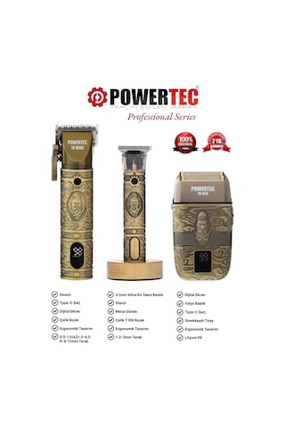 Powertec TR-8500 Saç Kesme Makinesi + TR-1818 Sakal Ense Çizim Makinesi + TR-950 Günlük Sakal Tıraş Makinesi