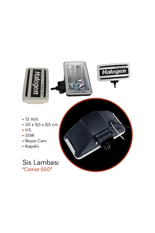 Carub 12v Sis Lambası Comet 550 Dikdörtgen 20x9,5x8,5 Cm Kapaklı Beyaz Cam Br3009553