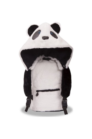 Unisex Çocuk Su Geçirmez Panda Tasarımlı Çıkarılabilir Kapüşonlu Sırt Çantası Siyah Beyaz