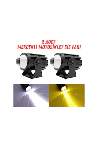 2 Adet Motosiklet Scooter Atv Uyumlu Mercekli Sis Farı Sarı-beyaz Çift Renk 12v 50w