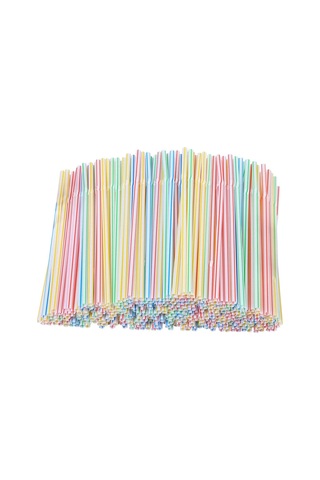 Qingmipy 300 Adet 8 İnç Renkli Çizgili Esnek Plastik Pipetler