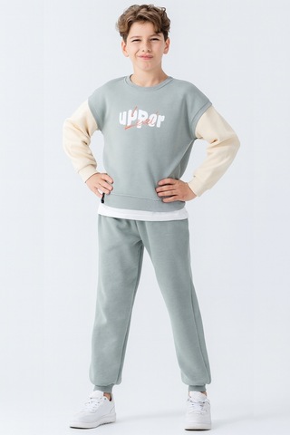 Erkek Çocuk Upper Baskılı 3 İplik Kalın Kışlık Eşofman Takımı Ak4231 Yeşil