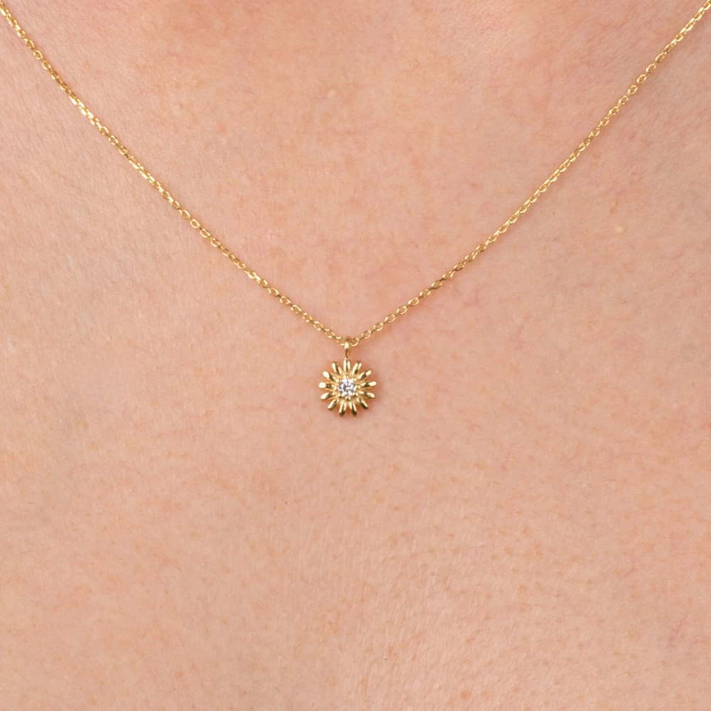 Gümüş Kolye - Zirkon Taşlı Tasarım 925 Ayar Gümüş Kolye Sarı