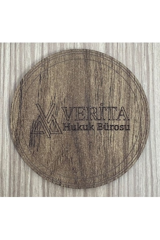 10'lu Kişiye / Şirkete Özel Logolu Bardak Altlığı Seti Lazer Kesim Kurumsal Hediye 9 Cm Koyu Ahşap