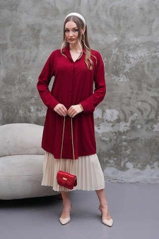 Polologin Butik Dökümlü Uzun Bordo Gömlek Tunik Bordo