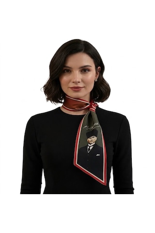 Mavi Masal Atatürk İmzalı Kadın 3'lü Set Kadın Atatürk Baskılı Set, Türk Bayraklı Atatürk Temalı 3'lü Kadın Aksesuar Seti Kırmızı