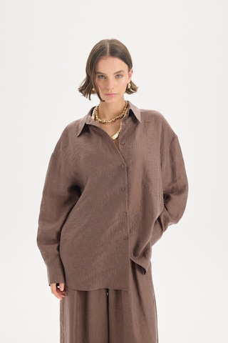 Mai Collection Mai Studios Co. Yovena Düğme Detay Kahve Oversize Gömlek Kahve
