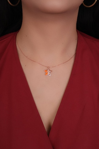 Encili Silver 925 Ayar Gümüş Turuncu Mineli Lotus Çiçeği Model Rose Renk Kadın Kolye Rose