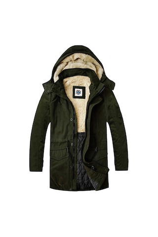 Alaska The Last Frontier Slim Fit Çıkarılabilir Kapüşonlu Gabardin Uzun Parka Kaban Haki