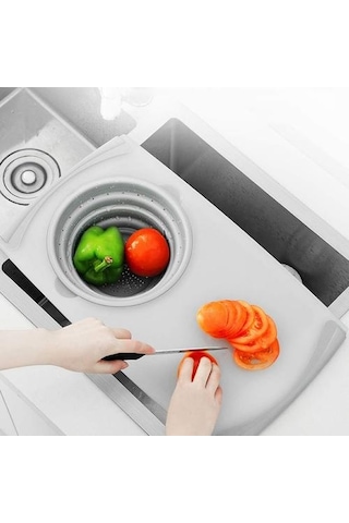 Mutfak Masası Esnek Kesme Tahtası Silikon Katlanır Tahliye Sepeti Pişirme Depolama Mutfak Eşyaları Çıkar Kevset Seti Çizme Blokları Açık Gri