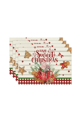 4 Adet Noel Ağaçları Kar Pembe Noel Amerikan Servisleri Kış Masa Örtüleri K Kırmızı-siyah Kırmızı - Siyah