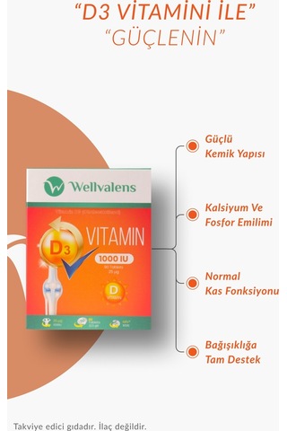 Wellvalens D3 Vitamini 1000 Iu Günlük D Vitamini Takviyesi 90 Tablet