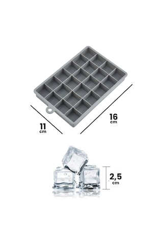 Silikon 24 Bölmeli Küp Buz Kalıbı, Pratik Ve Kullanışlı Tasarım Buzluk 2,5x2,5 Cm Küp Gri
