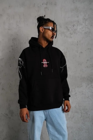 Veraura Lifestyle Erkek Maske Baskılı Kapüşonlu Sweat - Siyah